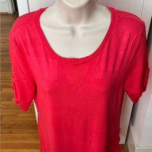 Calvin Klein red silky roll up sleeve blouse, size M relaxed fit boho vacation